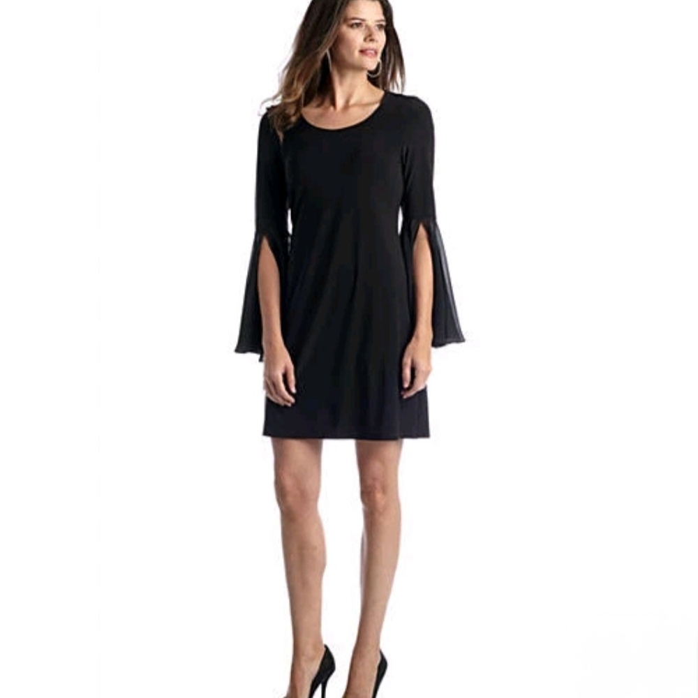 MSK Black Long Sleeve Shift Dress‎ with Flutter Sleeves Size:M